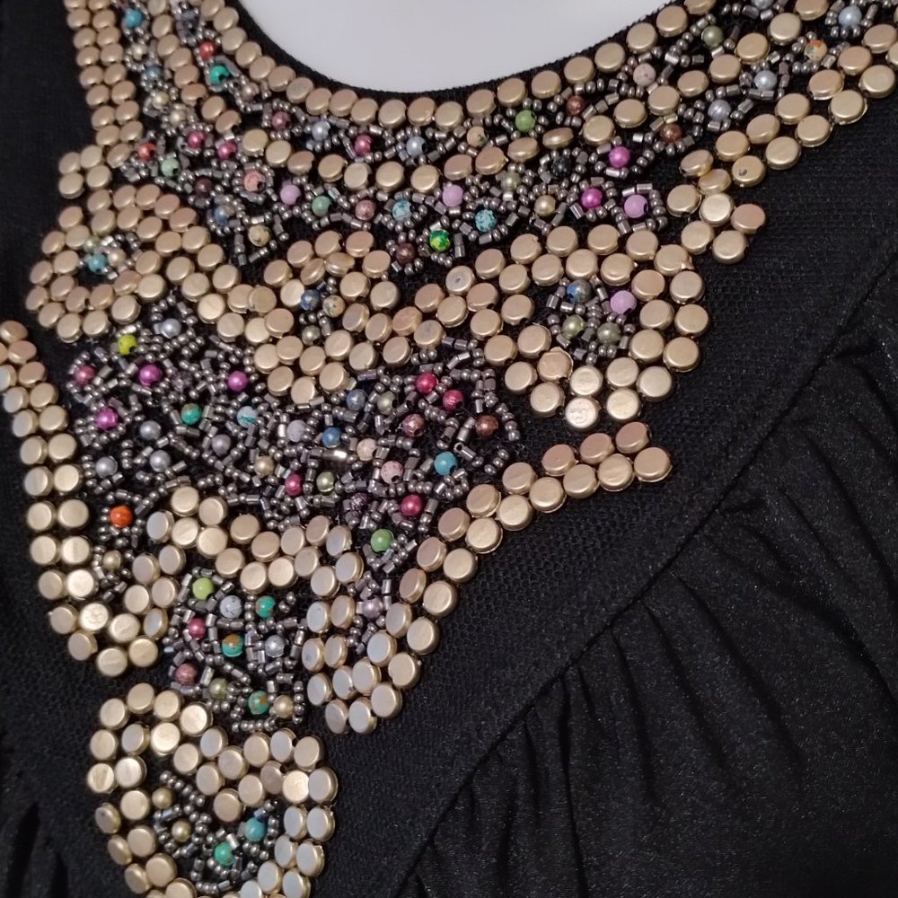 Elegant Black Kaftan with Gold Embellished Neckline - Picture 4 of 10
